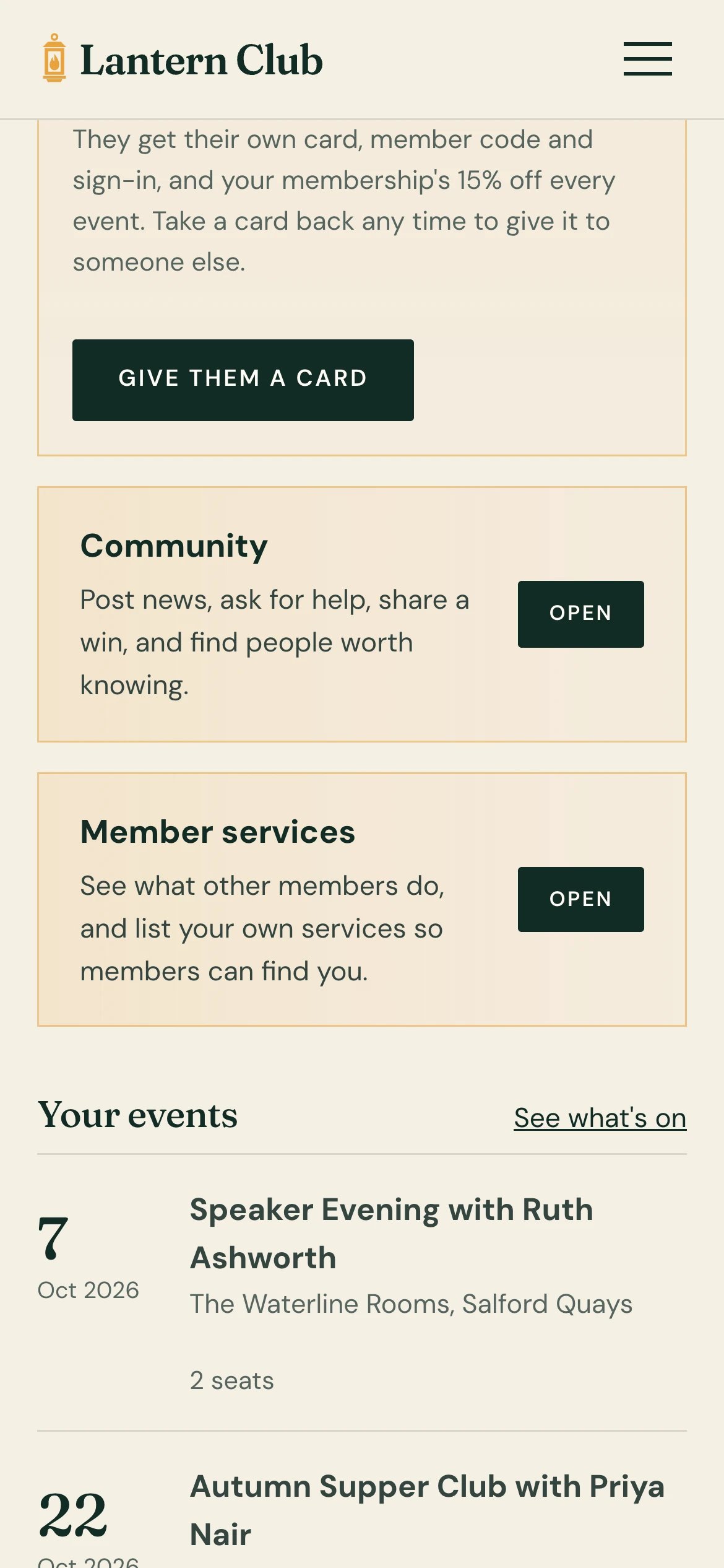 A member’s upcoming bookings