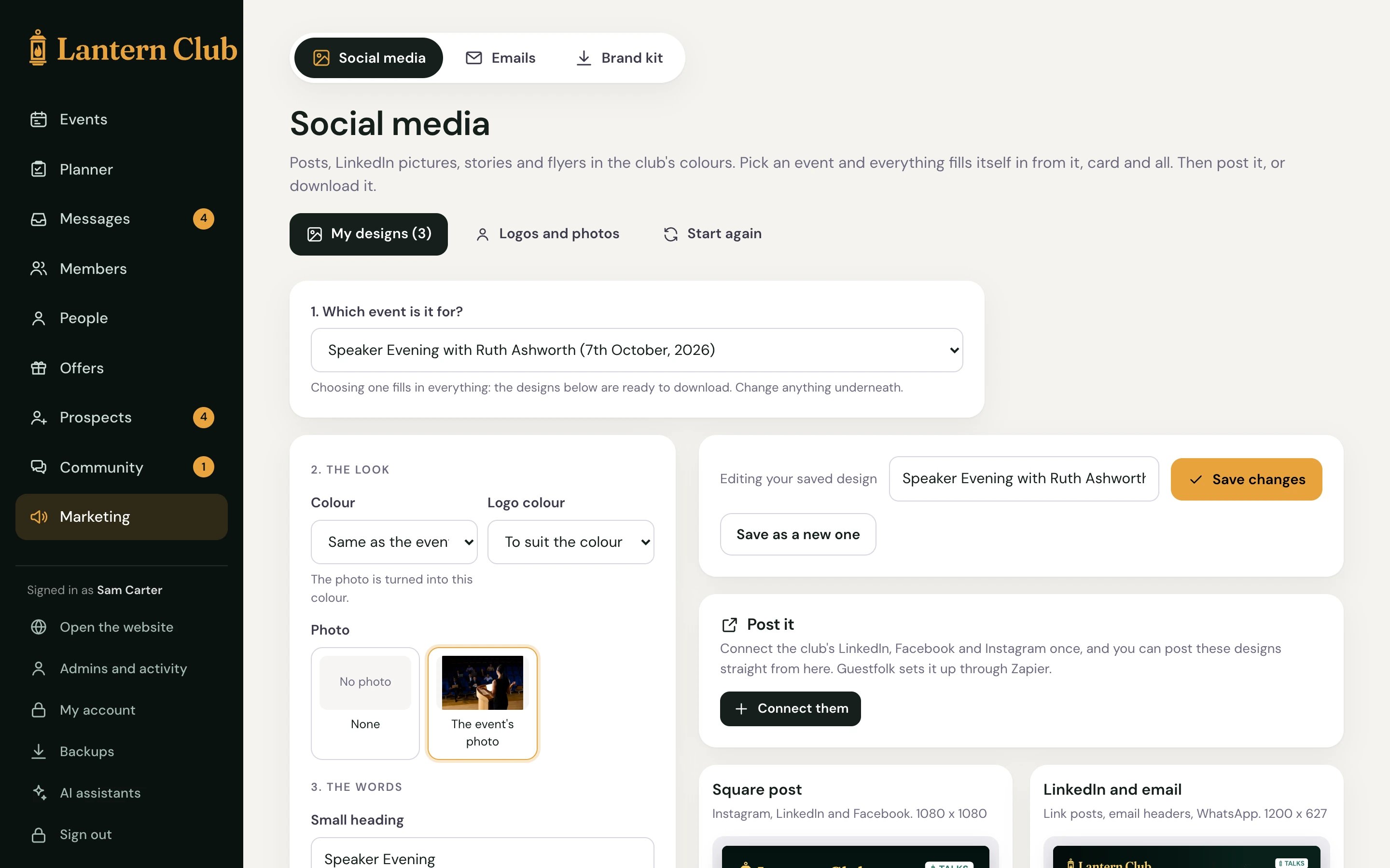 The studio, making a social post in the club’s colours from an event